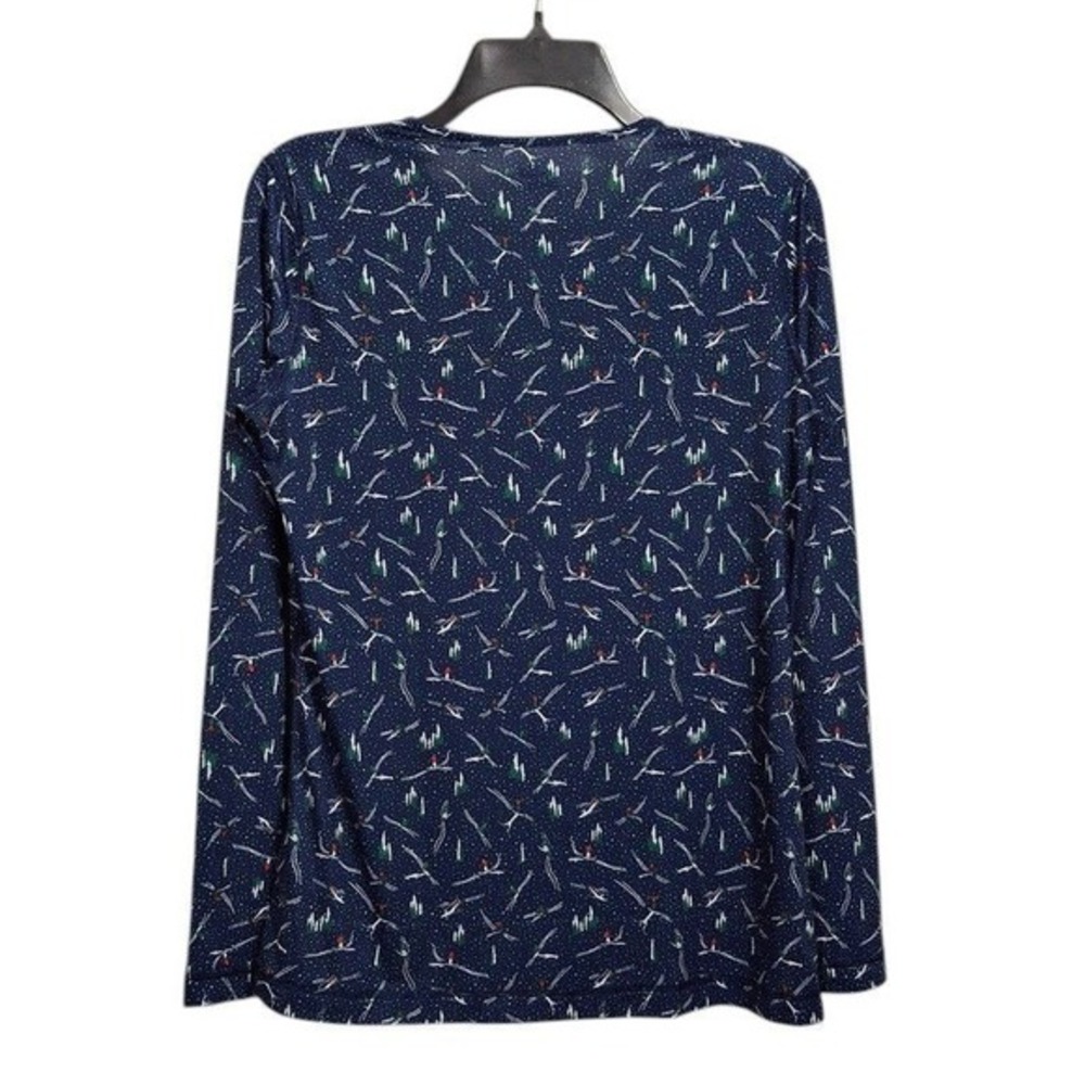 Lands End Womens Pullover Top M 10 12 Blue Multi Crew Neck Long Sleeve Ski Print - Picture 2 of 13